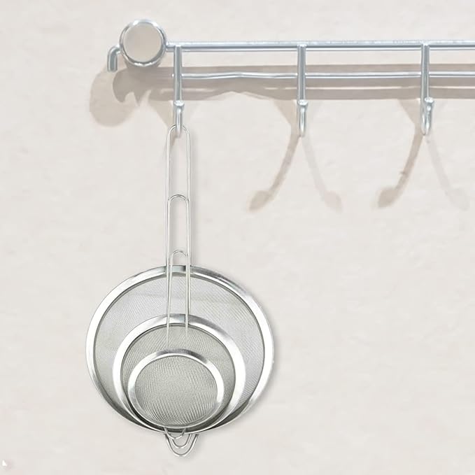 Home Basics Mesh Stainless Steel Strainer 3 Piece Set, Silver