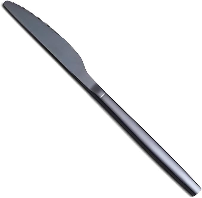 Berglander Black Dinner Knives Set Of 4, Titanium Shiny Black Plating Stainless Steel Dinner Knife, Butter Knife Table Knives Dishwasher Safe