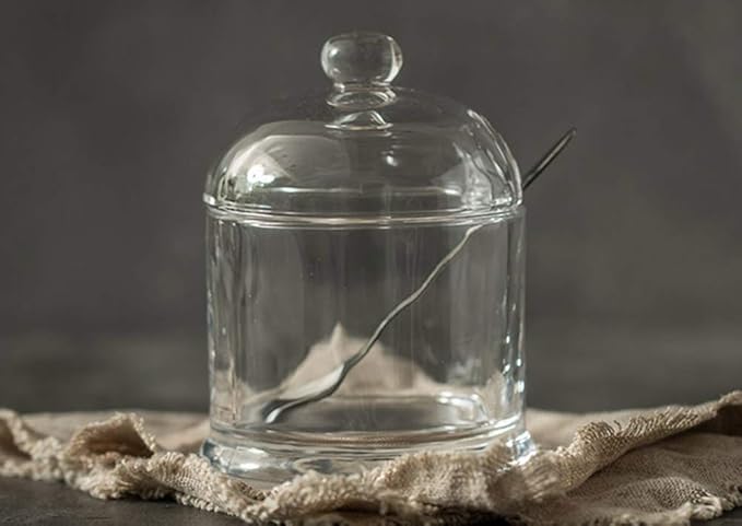Glass Sugar Bowl Spice Jar Seasoning Pot with Lid And Stainless Steel Spoon
