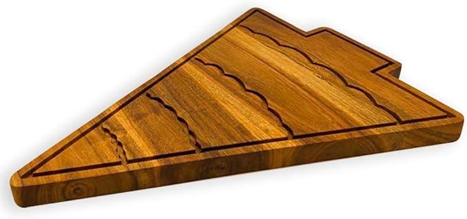 Treen Art Wooden Christmas Cutting Board for Kitchen Decor, 13.5"L x 10.8"W Tree Shaped Acacia Wood Chopping Board with Handle & Curved Grooves, Serving Charcuterie Platter