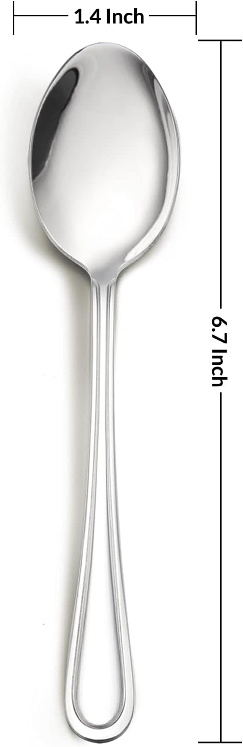 Teaspoon Set of 12, E-far 6.7 Inch Stainless Steel Spoons for Kitchen or Restaurant, Non-toxic & Mirror Polished, Easy to Clean & Dishwasher Safe