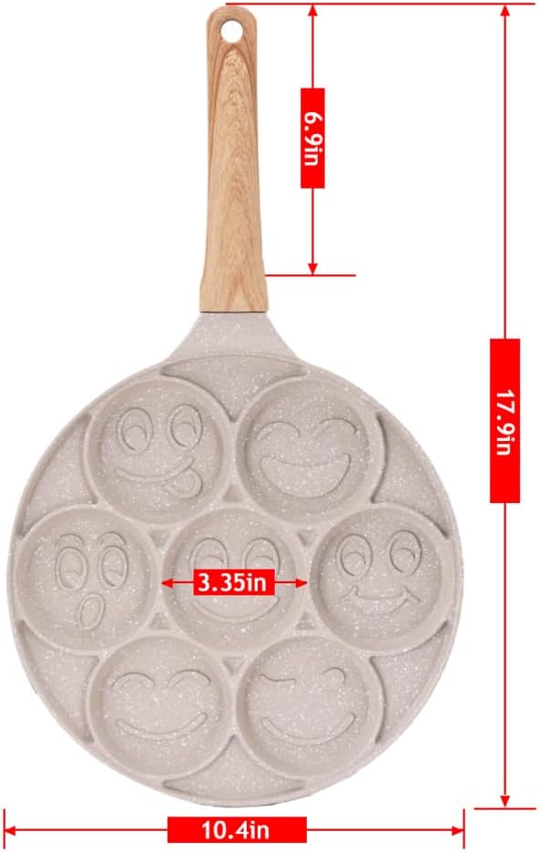 Pancake Pan Induction for Kids, Pancake Shapes Pan, Mini Pancakes Maker Nonstick Pancake Griddle 7 Holes Smiley Face Pancake Mold for Breakfast, 10 Inch (White)