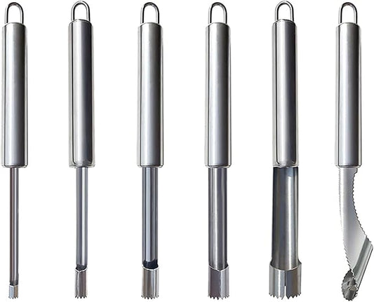 Yiasangly Fruit and Vegetable Corer Tool, Multi-Function Stainless Corer and Pitter Remover Set for Apple, Pear, Cherry, Jujube, Red Dates, Berry, Chili, Jalapeno Pepper, Tomato, potato - 6 Pieces