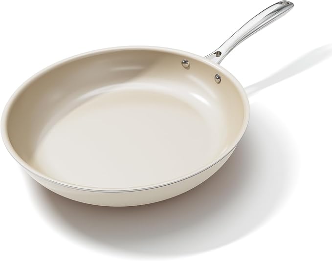OUBRL Nonstick Frying Pan Skillet, Ceramic Non-Stick Saute Pans, Cooking Fry Pan, All Stovetops, Dishwasher/Oven Safe, PFAS-Free, Non Toxic (Cream White, 9.5 Inch)