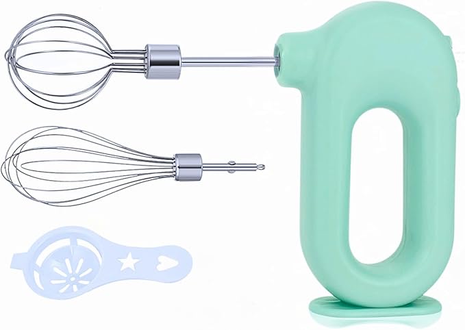 Wynboop MINI Household Cordless Electric Hand Mixer,USB Rechargable Handheld Egg Beater with 2 Detachable Stir Whisks 4 Speed Modes,Baking At Home For Kitchen,Lightweight Portable(Green)