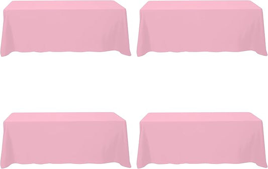 BRILLMAX 4 Pack Pink Tablecloths 90 x 156 Inch for 8ft Rectangle Tables - 150 GSM Polyester Fabric, Floor Length Drop, Water, Stain & Wrinkle Resistant Cloth Cover for Wedding Reception Banquet