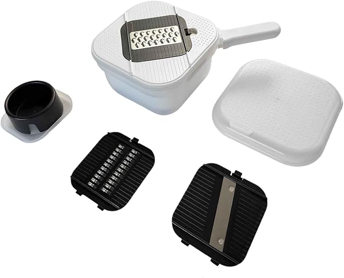 Hand Safe Mandoline Slicer with 3mm Blades Vegetable Cutter for Potato, Carrot, Onion, Garlic, White (4-in-1)