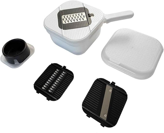 Hand Safe Mandoline Slicer with 3mm Blades Vegetable Cutter for Potato, Carrot, Onion, Garlic, White (4-in-1)