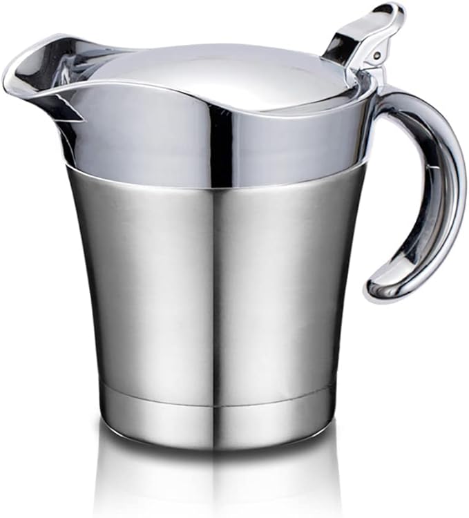 Stainless-Steel Double Insulated Gravy Boat - Sauce Jug with Hinged Lid, Ideal for Gravy or Cream at Thanksgiving, Gravy Pitcher - 16 oz/450 ml