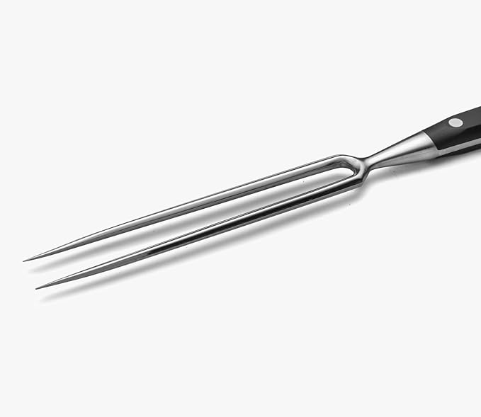 Arcos Forged Carving Fork 7 Inch Nitrum Stainless Steel. 180 mm Blade. Very useful utensil that provides absolute stability for chopping roast meat with a carving knife. Series Riviera. Color Black