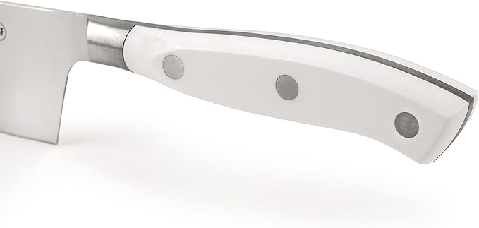 ARCOS Rocking Santoku Knife 7 Inch Stainless Steel. Japanese Professional Kitchen Knife for Cutting Fruits and Vegetables. Ergonomic White Handle. Series Riviera Blanc