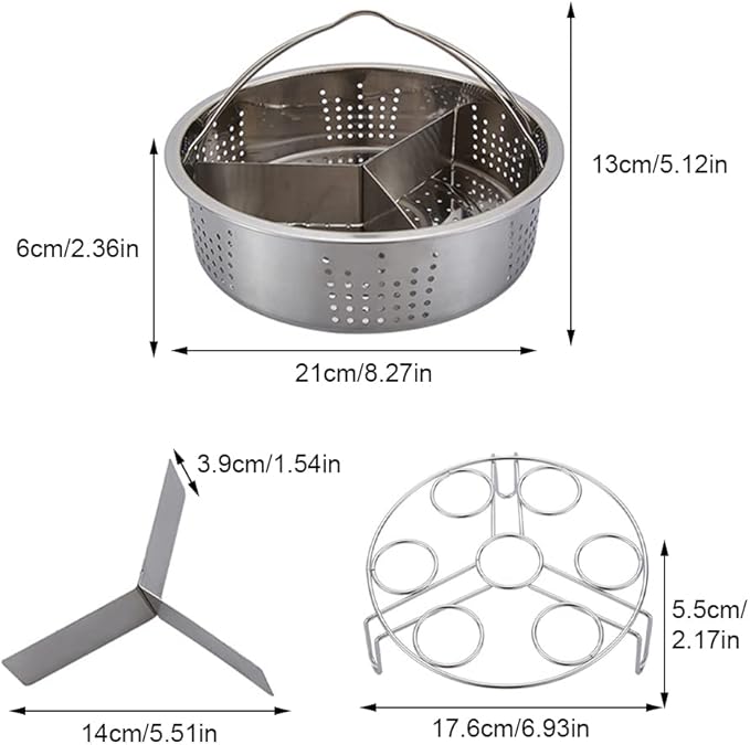 Steam Baskets with Egg Steam Rack, Food Grade Stainless Steel Steam-Holder Tray Trio Separator Set, Cooking Accessories for Vegetable, Fish, Meat Compatible with Instant Pot, Electric Pressure Cooker