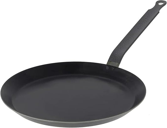 de Buyer Blue Carbon Steel Crepe & Tortilla Pan - 8” Diameter, 6.25" Cooking Surface - Ideal for Making & Reheating Crepes, Tortillas & Pancakes - Naturally Non-Stick Finish - Made in France