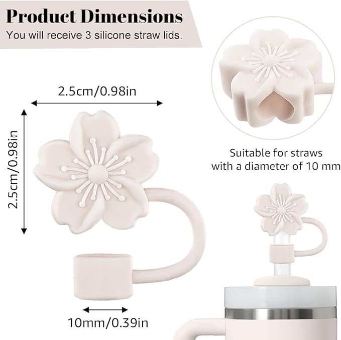 White Straw Cover for Stanley Cup, 10mm (0.4inch) Silicone Straw Covers for 40Oz&30Oz Stanley Cup