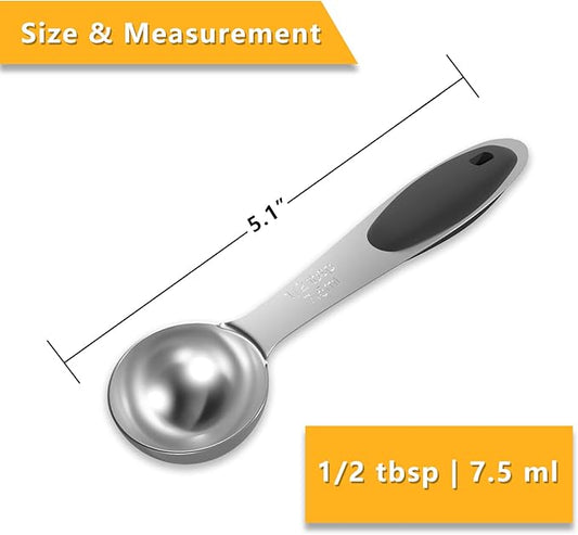 LEIFENY 1PCS 1/2 Tbsp(1.5tsp, 1/4oz, 7.5ml) Single Measuring Spoon with Black Silicone Grip, Stainless Steel Individual Measure Scoop Only