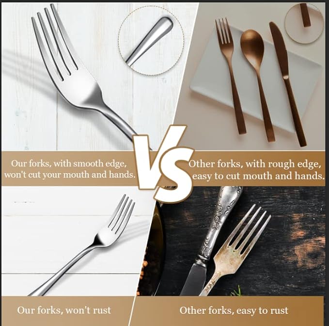 16 Pcs Dinner Forks Set, Stainless Steel Silverware, 8 Inch Salad & Table Forks, Mirror Polished, Dishwasher Safe