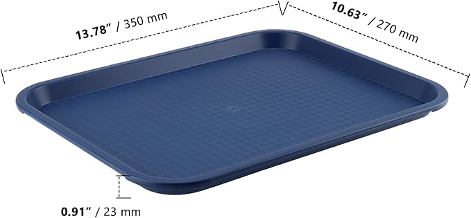 ZOENHOU 6 Pack 14 x 10 Inch Plastic Fast Food Tray, Rectangular Cafeteria Trays Food Serving Tray Bulk, Plastic Lunch Trays for Serving Food Home Restaurant Dinning Room Organization, Blue