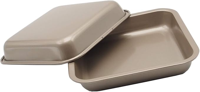HYTK 2 Small Baking Pans 8.33 x 8.33 Inch (Inner 7.5 X 7.5) Mini Cookie Sheet Toaster Conventional Oven Tray Nonstick No Warp Magnetic Bakeware for 1 or 2 Person