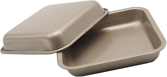 HYTK 2 Small Baking Pans 8.33 x 8.33 Inch (Inner 7.5 X 7.5) Mini Cookie Sheet Toaster Conventional Oven Tray Nonstick No Warp Magnetic Bakeware for 1 or 2 Person