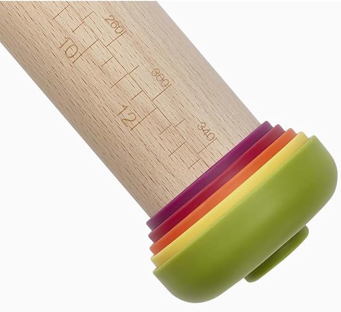 Joseph Joseph PrecisionPin - Rolling Pin with adjustable pastry thickness, Baking and dough rollers, Beech Wood, Multicolor