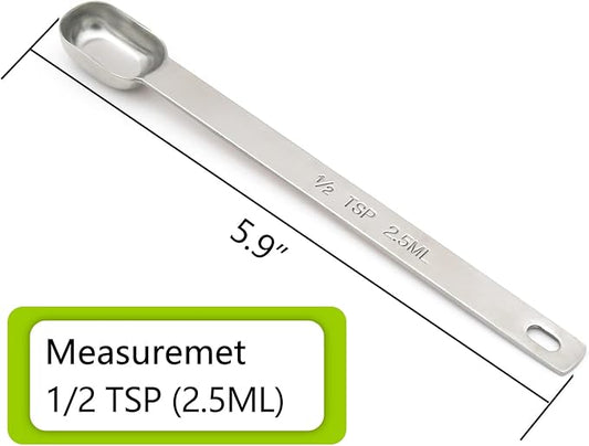 2PCS 1/2tsp (1/6tbsp, 2.5ml) Single Measuring Spoon, Stainless Steel Long Handle Individual Teaspoons Only