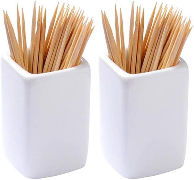 Sizikato 2pcs Simple Pure White Square Ceramic Toothpick Holder.