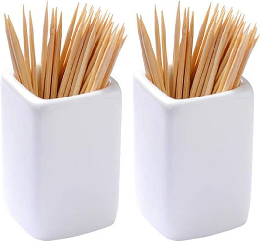 Sizikato 2pcs Simple Pure White Square Ceramic Toothpick Holder.