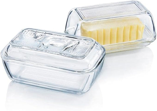 Luminarc European Tempered Glass Cow Butter Dish - 1 Pound Capacity