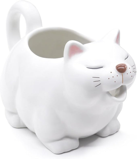 Large 23Oz Cat Gravy Boat,With Hand Painted White Fine Porcelain Saucier With Big Dripless Lip Spout |For Gravy, Warming Sauces, Salad Dressings, Milk, More Microwave & Freezer Safe