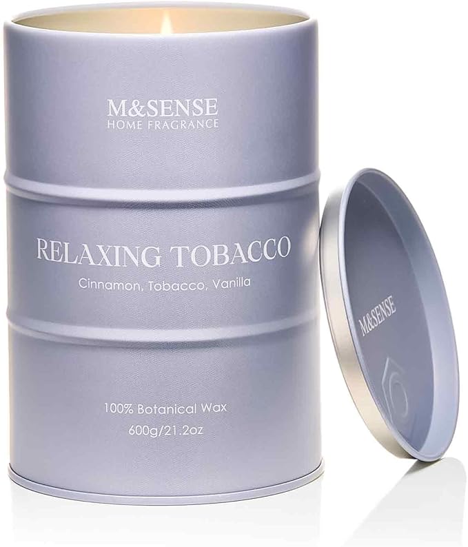 M&SENSE Tobacco Scented Candles Large, Natural Soy Candles 21.2oz 120 Hour Slow Burning,Aromatherapy Candle for Stress Relief Meditation Relaxing