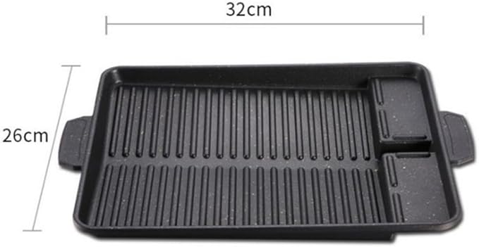 Korean-style Non-stick Grill Pan Rectangular Hot Plate Barbecue Pot Portable Oil Spill Baking Tray for Indoor Outdoor BBQ (Style A)