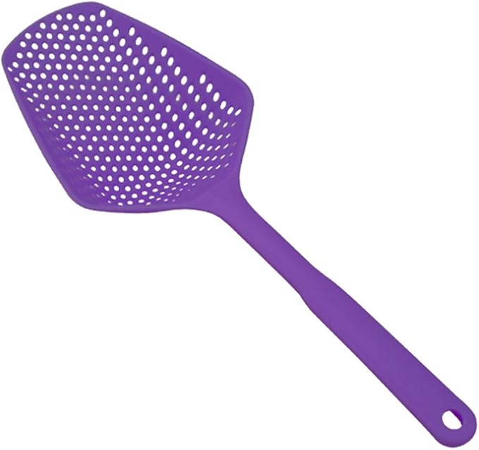 3-Pack Food Scoop Colander Strainer Slotted Spoon with Handle, Plastic Heat-Resistant Large Slotted Strainer and Skimmer for Pasta, Vegetables, Salad (3 Colors)