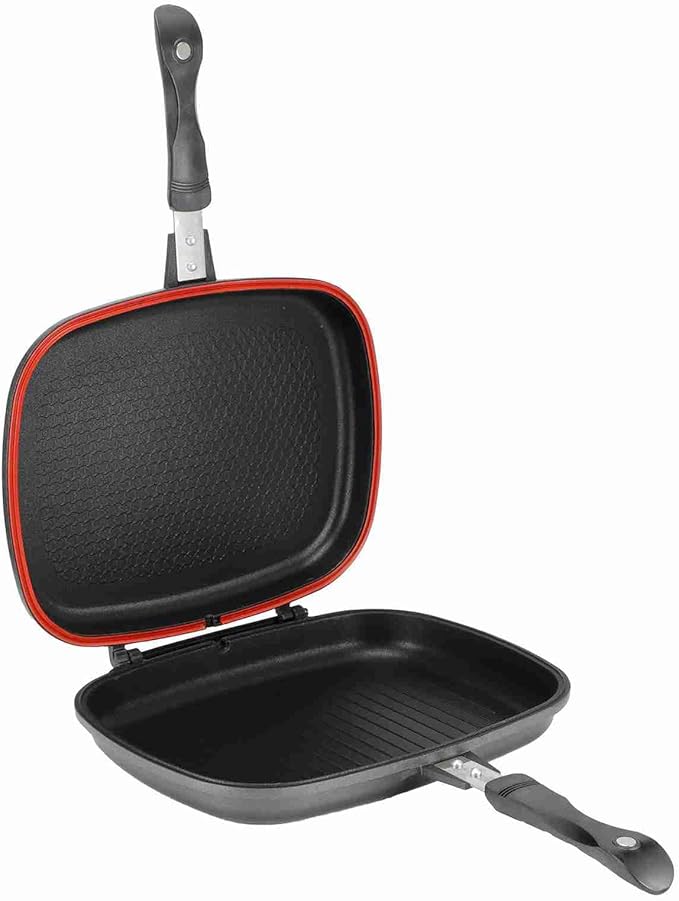 Grill Pan Frying Double Side Portable Anti Burn Handle Kitchen Supplies Grill Pot 12.6in