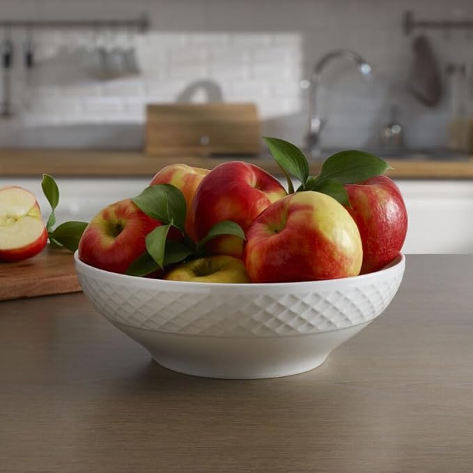Mikasa Trellis White Bone China Lightweight Chip Resistant Vegetable Serving Bowl, White