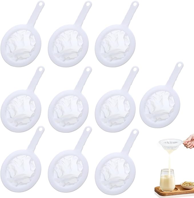 10 Pieces 200 Mesh Fine Nylon Strainer with Handle,Food Juice Yogurt Strainer Mesh Colander Plastic Mesh Sieve for Filtering Juice Milk Soy Coffee Honey Wine Yogurt