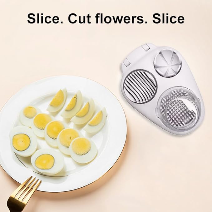 3 in 1 Boiled Egg Slicer, Manual Egg Slicer for Hard Boiled Eggs, 3 Slice Modes Chopper Cutter Stainless Steel Dicer, Kitchen Gadget for Butter Strawberry Tomato, Labor Saving