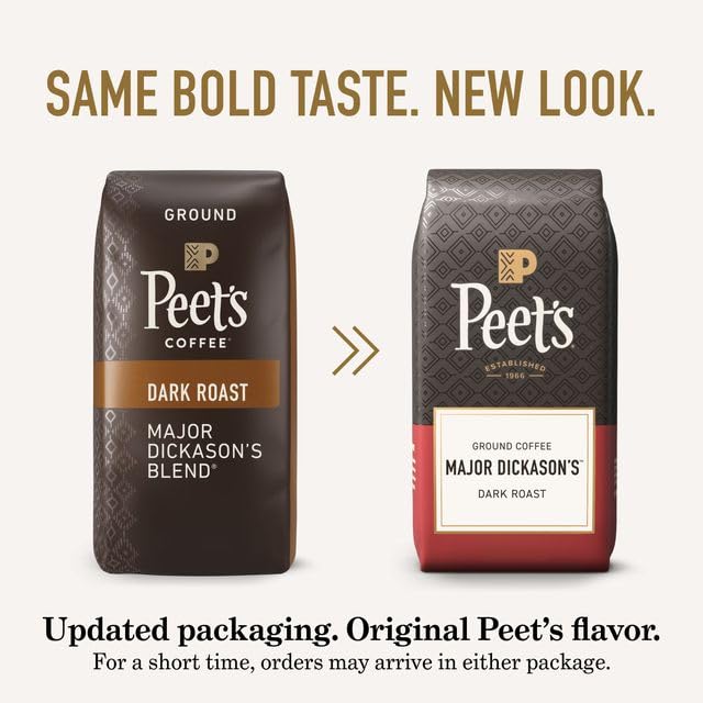 Peet's Coffee, Dark Roast Ground Coffee - Major Dickason's Blend 63 Ounces (6 Bags of 10.5 Ounces)