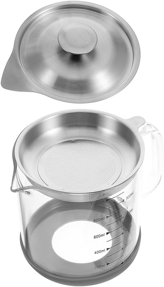 Grease Container with Fine Mesh Strainer 33.80Oz Bacon Grease can for Kitchen Oil Filtering and Storage with Handle for Cooking and Food Preparation