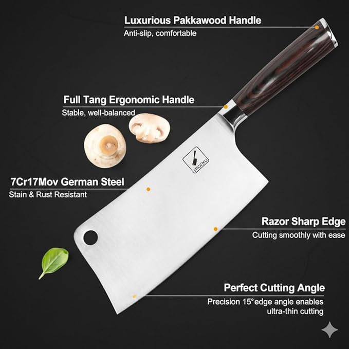 imarku Meat Cleaver 7 Inch, Razor Sharp Japanese High Carbon Steel Vegetable Cleaver Knife, Multipurpose Kitchen Chopper Butcher Knife for Home Kitchen & Restaurant, Ergonomic, Gifts for Men and Women