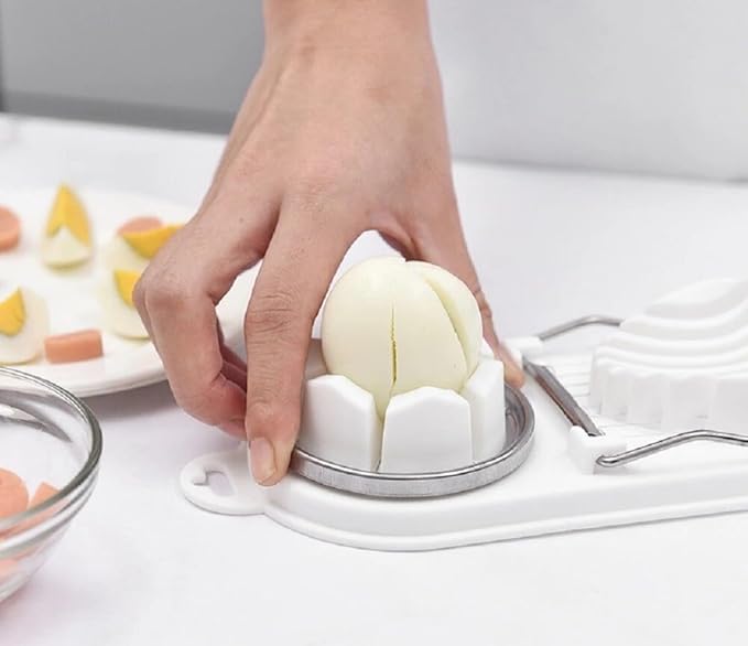 Egg Slicer For Hard Boiled Eggs - Egg Cutter | Strawberry Slicer | Heavy Duty Stainless Steel Egg Cutter | 2-in-1 Multipurpose Kitchen Accessories For Mushroom, Egg, Strawberry, Kiwi, Banana, Cheese