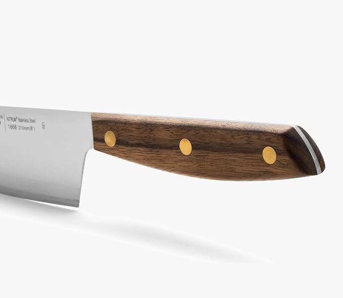 Arcos Chef Knife 8 Inch Stainless Steel. Professional Kitchen Knife for Cooking. Ovengkol Wood Handle 100% natural FSC and 210 mm Blade. Series Nordika