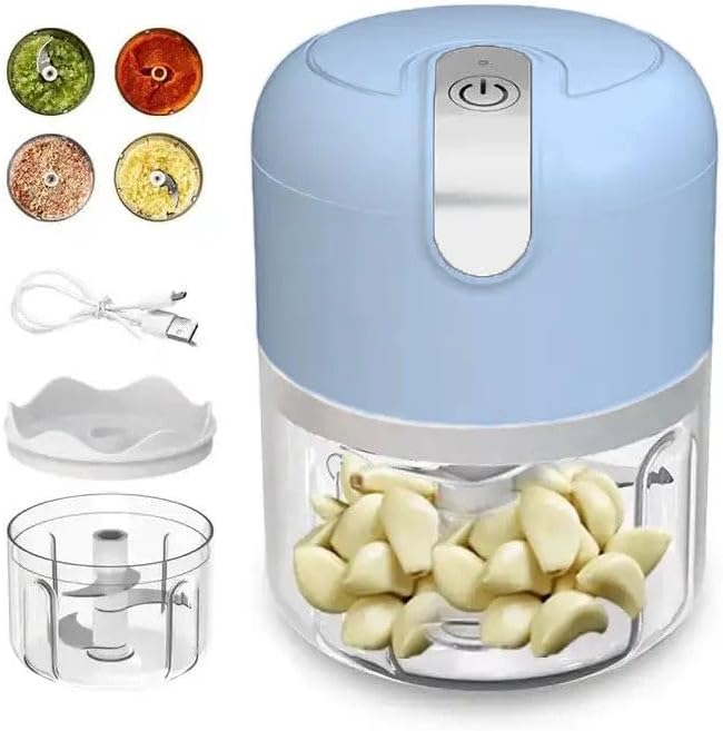 Electric Stainless Steel Garlic Chopper with 3 chopping Blades for Food Processing Meat, Vegetables, Fruits