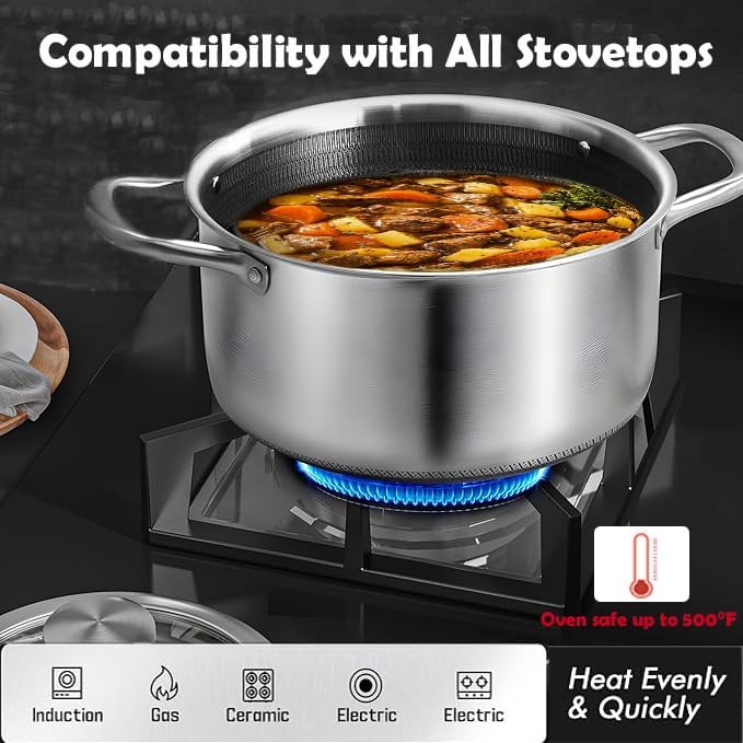 Toutrop Hybrid Nonstick 8-Quart Stockpot,Stainless Steel Stock Pot with Glass Lid,Induction Soup Pot Compatible with All Cooktops,Dishwasher & Oven Safe