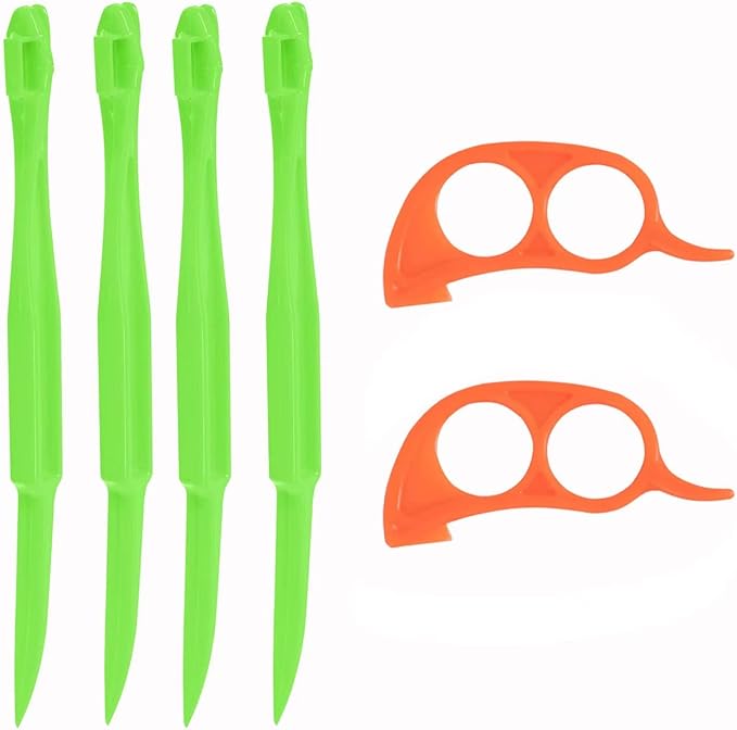 Premium Plastic Orange Peeler Lemon Citrus Peel Cutter Vegetable Slicer Fruit Tools (Long Handle Type Green 4 Pack; Mouse Type orange 2 Pack) (green)