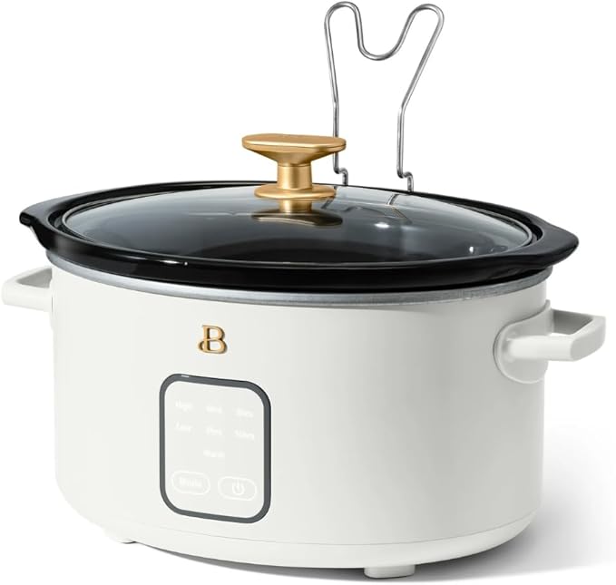 Beautiful 4-Quart Slow Cooker with Touch-Activated Display, Programmable Digital Controls, Removable Non-Stick Pot, Keep Warm Function, by Drew Barrymore (White Icing)