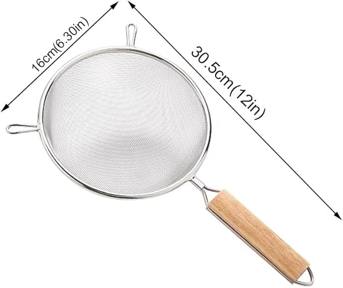 Strainer with Single Fine Mesh, 6.3-Inch Diameter, Medium, Stainless Steel, Tan,Silver Large