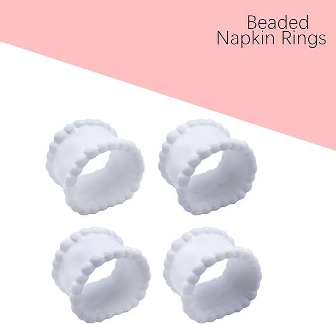 Porcelain Napkin Rings Beaded Napkin Rings for Valentine's Day, Pack 4 Bead Side Serviette Ring Buckles Round Cloth Napkin Bands for Dinner Parties, Weddings Receptions, Family Gatherings