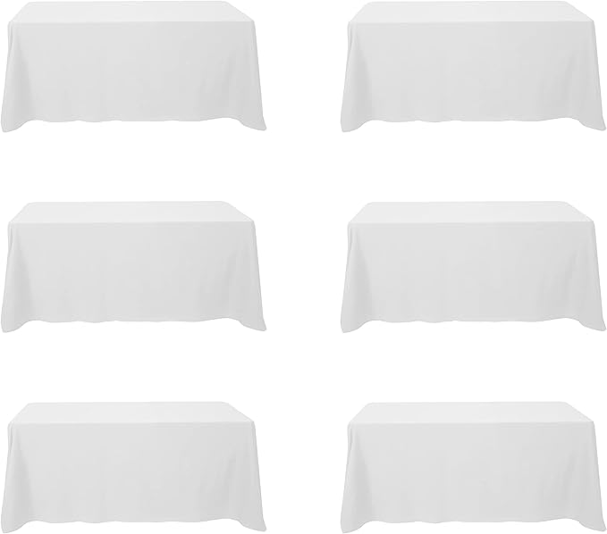 BRILLMAX 6 Pack White Tablecloths 90 x 132 Inch for 6ft Rectangle Tables - 150 GSM Polyester Fabric, Floor Length Drop, Water, Stain & Wrinkle Resistant Cloth Cover for Wedding Reception Banquet