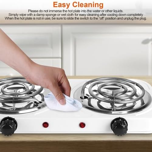 2000W Electric Portable Double Burner Coil Heating Hot Plate Stove Countertop RV Hotplate Temperature Controls Easy to Clean for Camping RV Kitchen (Black) ﻿