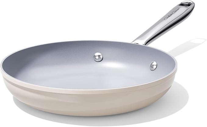 Nonstick Ceramic Frying Pan 8 inch for All Cooktops, Healthy Non Toxic Egg Pan for Easy Flipping, PTFE/PFOA/PFAS Free, Even Heat Distribution Oven Safe up to 500°F, Stay-Cool Handle, Cream